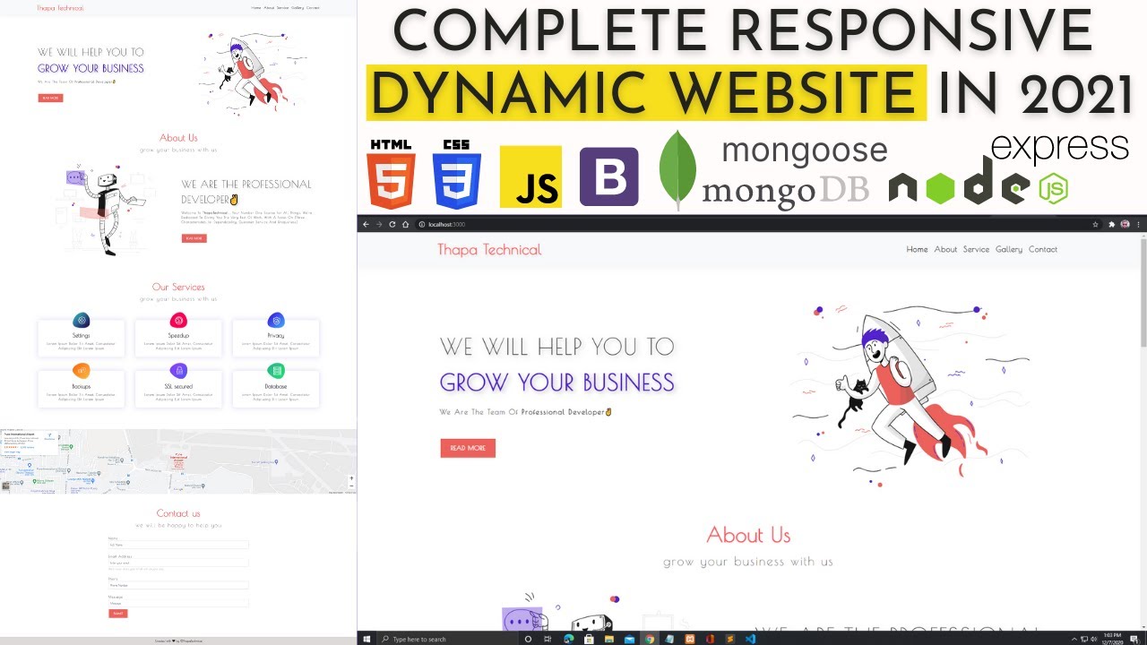🔴Complete Responsive Dynamic Website using HTML, B5, NodeJS, ExpressJS, MongoDB & Mongoose in Hindi