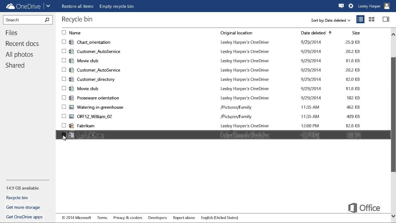 Overview of the OneDrive Recycle Bin